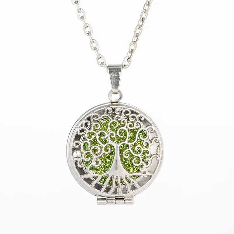 

Tree of Life Aroma Diffuser Necklace Vintage Lock Pendant Perfume Essential Oil Aromatherapy Small Box Necklace with 1Pad A9