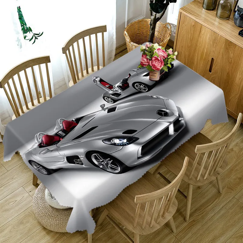 Tablecloth silver car 3D printed Table Cover Dining Customizable Cloth High Quality Home Decoration | Дом и сад