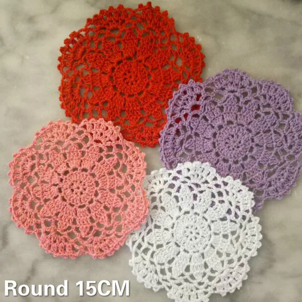 

15CM Round Handmade Crochet Flowers Cotton Doily Bowl Pad Cup Mat Insulation Pad Mantel Individual Coffee Drink Table Coaster