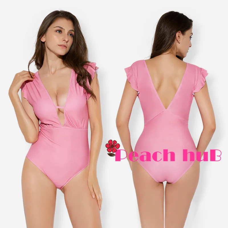 2019 Swimwear Girl Swimming One Piece Swimsuit Pink Suits Bath Swimsuit Plus Size Ruffle Sleeve Swimwear Trikini Sexy Badpak (5)