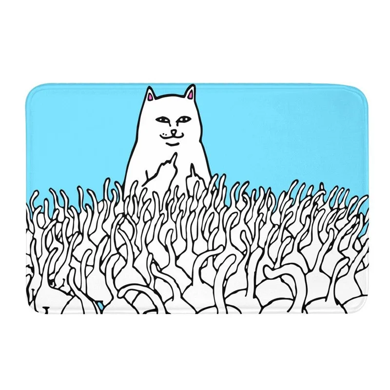 

Bath Mats Funny Middle Finger Cat 3D Printing Carpet Anti-Slip Washable Washroom Floor Entrance Doormat Bath Shower Tub Mat
