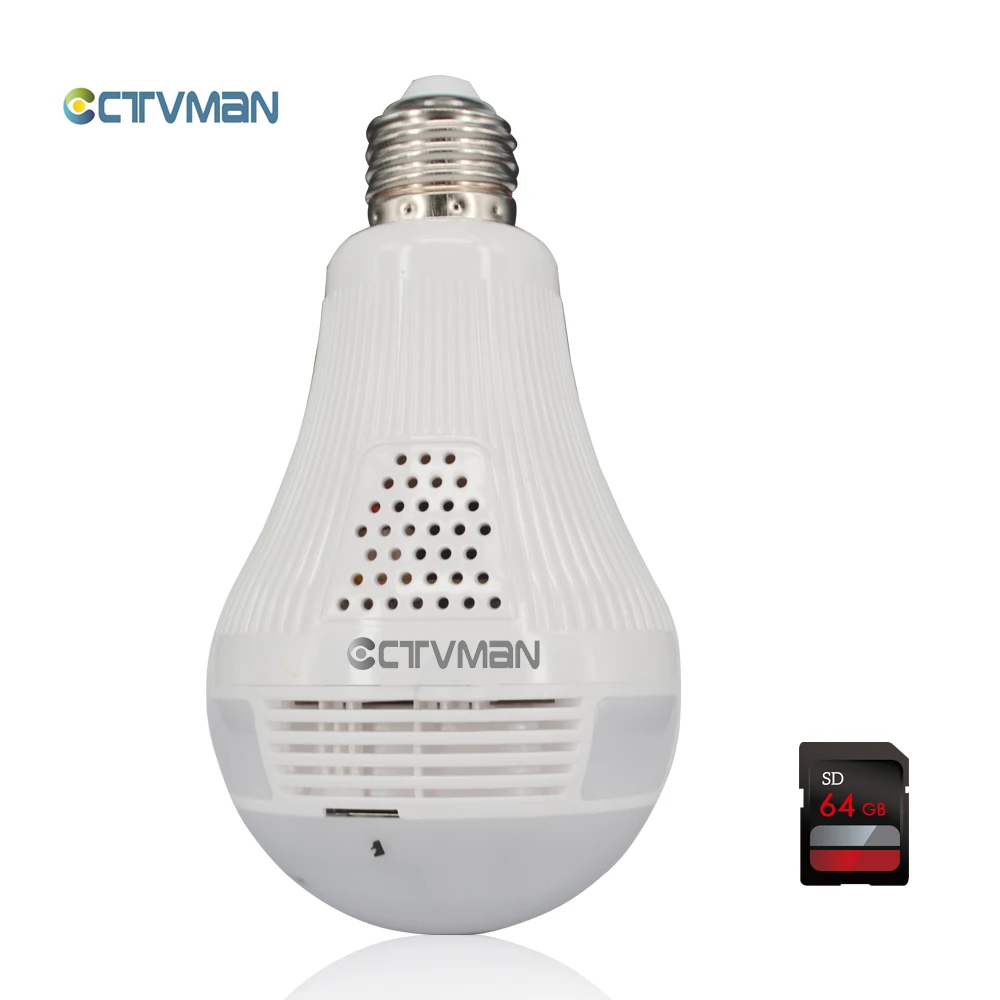 

CTVMAN Led Light Bulb Camera with 64GB SD Card Wireless Mini 960 IP Cam Fisheye 360 Degree Panoramic P2P Wifi CCTV Baby Monitor