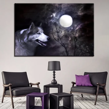 

1 Pcs Full Moon Night Wolf Wall Art Poster Picture HD Printed Home Decor Canvas Painting Nordic Decoration Home