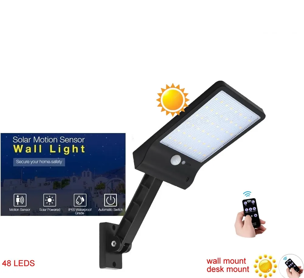 

remote control rotate bracket solar street light 48 LED Solar Light Three Modes Black White Waterproof Outdoor G gear lock spot
