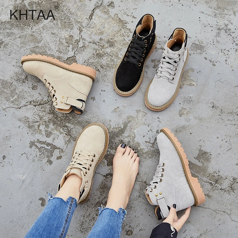 

Genuine Leather Platform Women Ankle Boots Nubuck Lace Up European Solid Ladies Booties Outdoors Autumn Female Footwear 2018