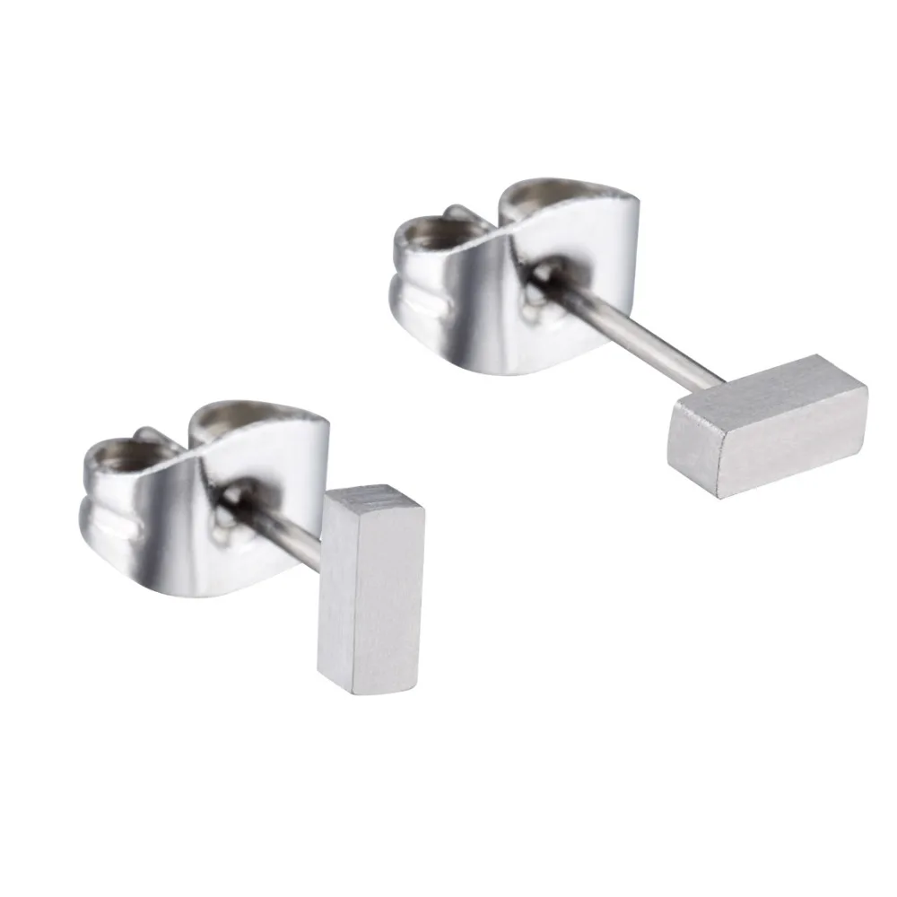 

New Simple Rectangular Geometry Design 5/10/15mm Length 100% Pure Titanium Stud Earrings For Women Girls Square Ear Jewelry
