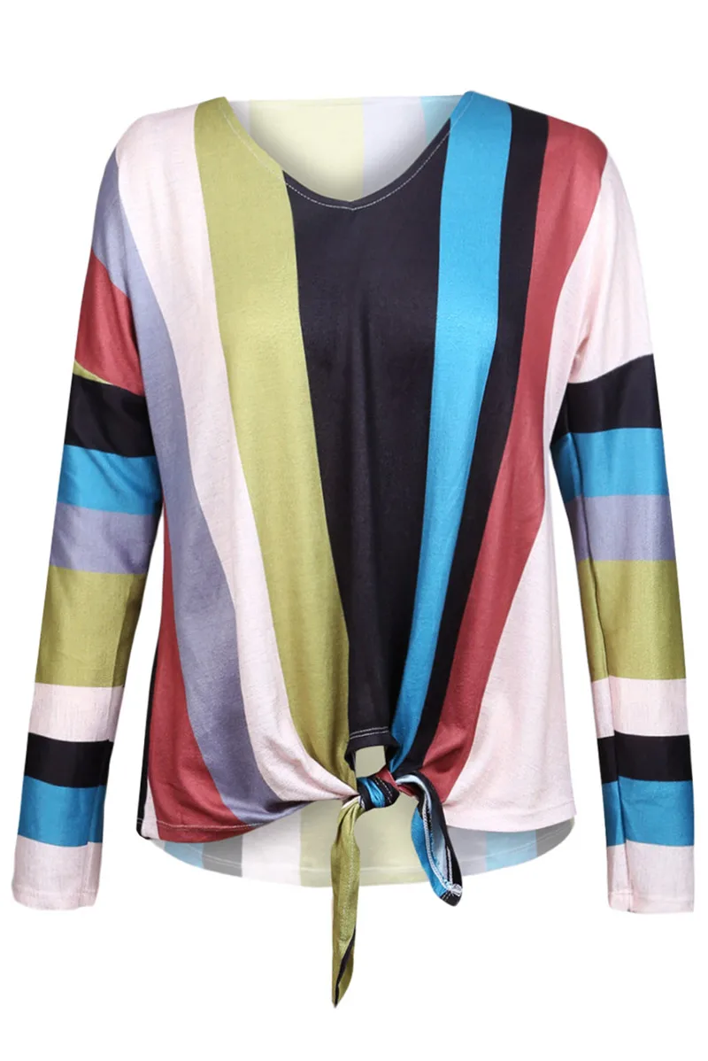 Dark-Multi-Striped-Tie-Front-Long-Sleeve-Top-LC251551-2-2