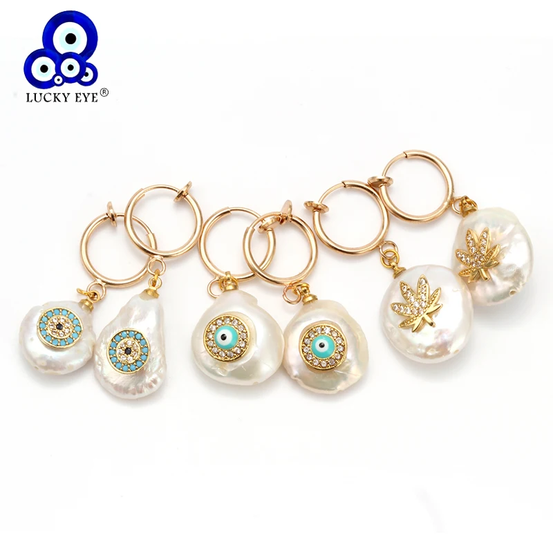 Женские Висячие серьги Lucky Eye с неровным жемчугом и микро закрепкой в форме глаза