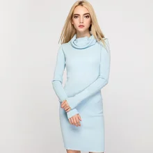 High Elastic Women Dress 2017 Autumn Winter Knitted Dresses Fashion Scarf Neck Slim Pencil Dress Long