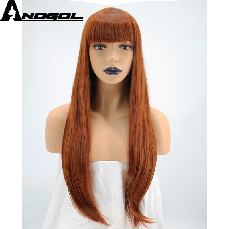 Anogol High Temperature Fiber Peruca Long Straight Platinum Blonde Hair Wigs Orange Synthetic Wig For Women Cosplay With Fringe