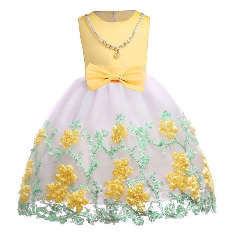 KEAIYOUHUO; Новинка года; Детские платья для девочек; летнее платье принцессы с бантом; Элегантное свадебное платье без рукавов; одежда для детей; vestidos - Цвет: Yellow