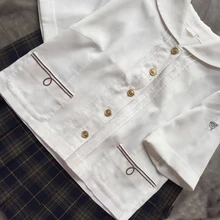 Японская Студенческая форма стиль JK Сейлор воротник короткий рукав Футболка летняя футболка Топы карманы вышивка цвет белый