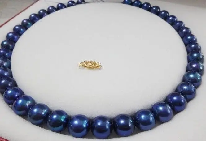 

RARE 18"PERFECT 10-11MM TAHITIAN PEACOCK BLUE PEARL NECKLACE 14k/20