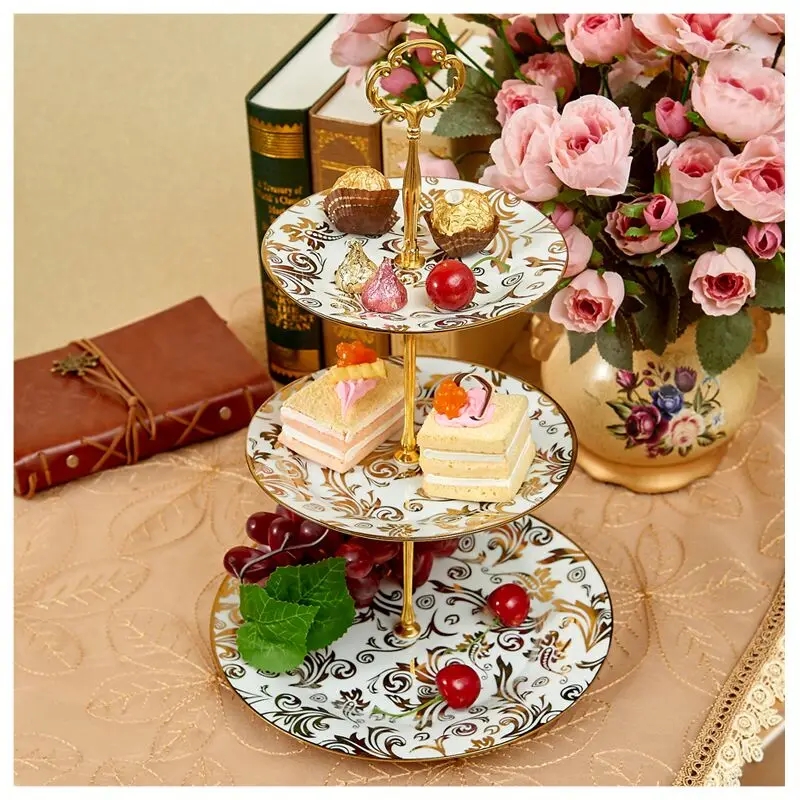 

Three Layers Ceramic Fruit Cake Rack Creative Living Room European Style Snack Plate Multi-layer Snack Dishes Cake Stand