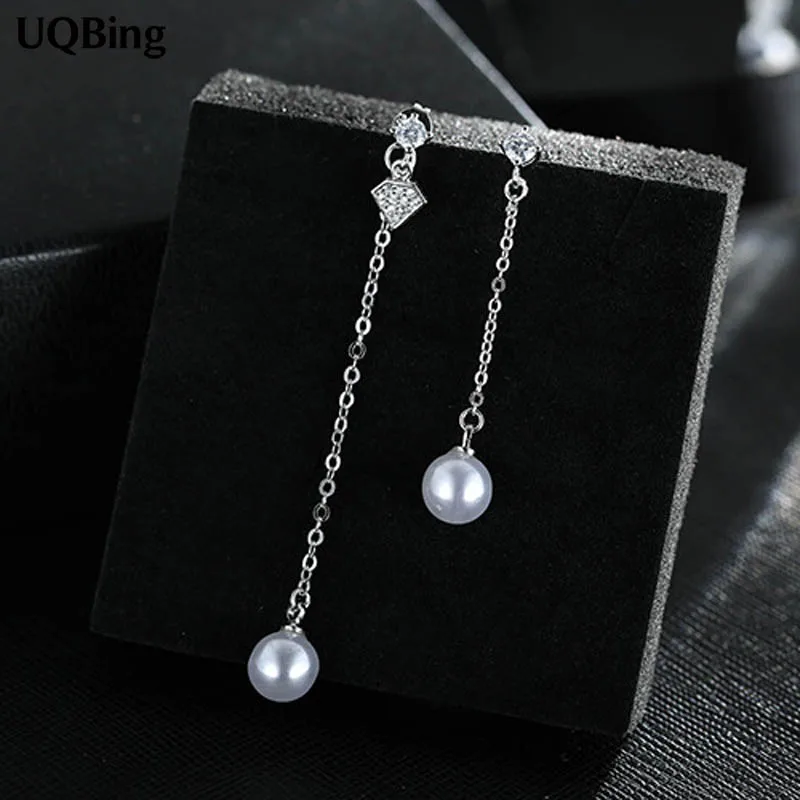 

Europe Fashion 925 Sterling Silver Zirconia Crystal Stud Earrings Asymmetric Pearl Stud Earrings For Women Jewelry