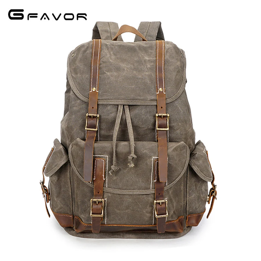 G FAVOR Retro Waterproof Travel Backpack Men Leather Canvas Backpack Laptop Backpacks Male Large