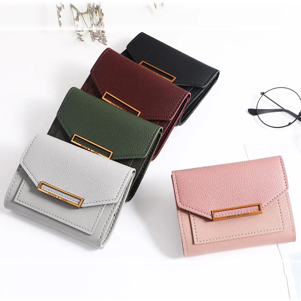 Women Short Wallet Student Wallet Card Package Folding Coin Purse hasp card holder womens