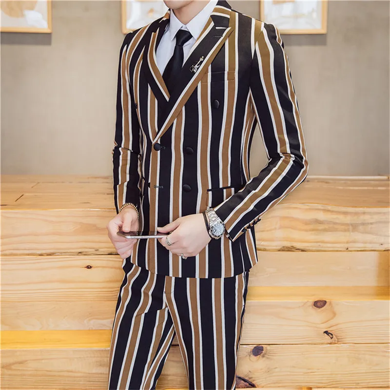 بدلة + سترة + السراويل 3 أجزاء مجموعات/أزياء الرجال الأعمال اللباس الدعاوى العمودي المشارب الحلل سترة معطف السراويل صدرية