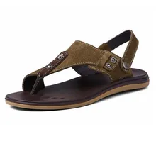 Мужская Флип-Флоп Сандалии Старинные Корова Замши Мужчины летние Тапочки Классический Пляж Обувь Человек Моды Замши с Открытым Мыском обувь