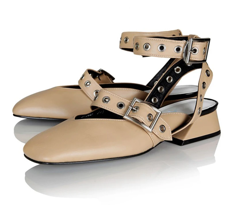 Teahoo/летние женские сандалии в стиле ретро; женские сандалии на плоской подошве с пряжкой на лодыжке; повседневные Мягкие женские кожаные туфли на плоской подошве с квадратным носком
