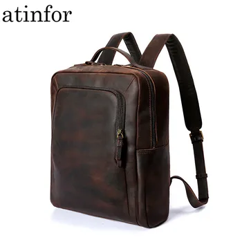 

atinfor Brand High Quality Genuine Leather Vintage 14inch Laptop Backpack Men