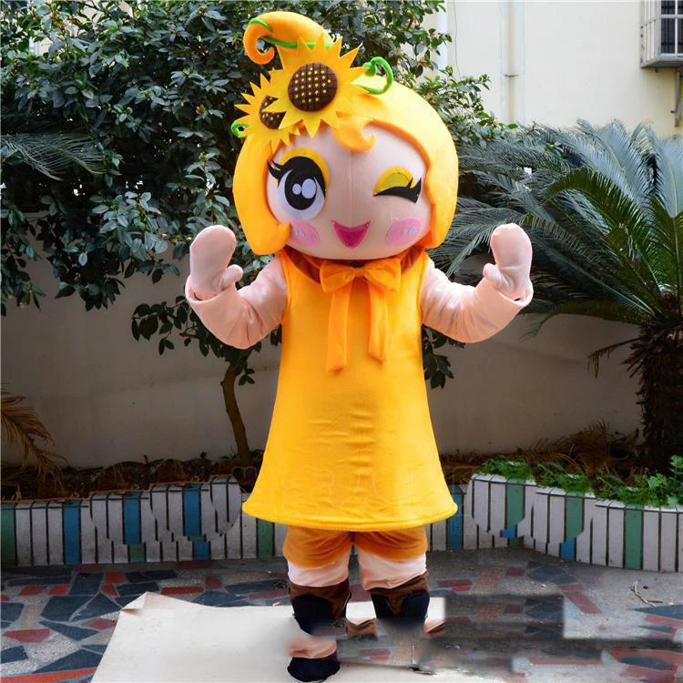 

High quality hot Pretty Sun flower girl Mascot Costume , free shipping