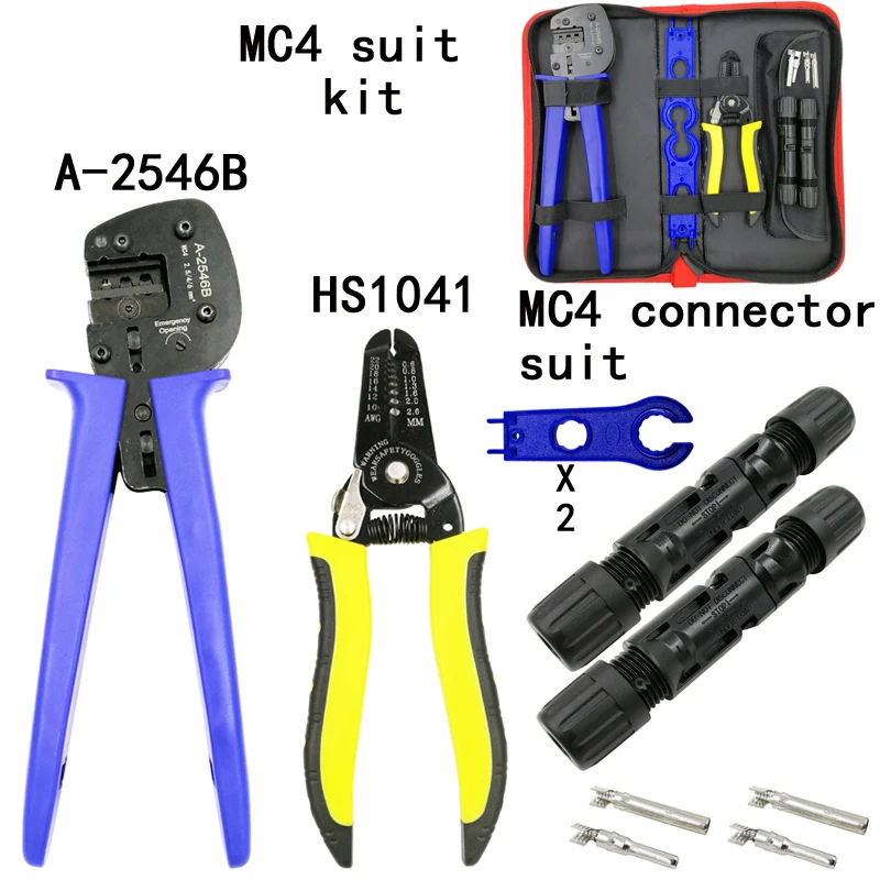 

Solar pv Crimping Tool Kits for A2546B 2.5-6.0mm2 MC3/MC4 connectors solar tool set with MC4/MC3 Crimper Stripper Cutter