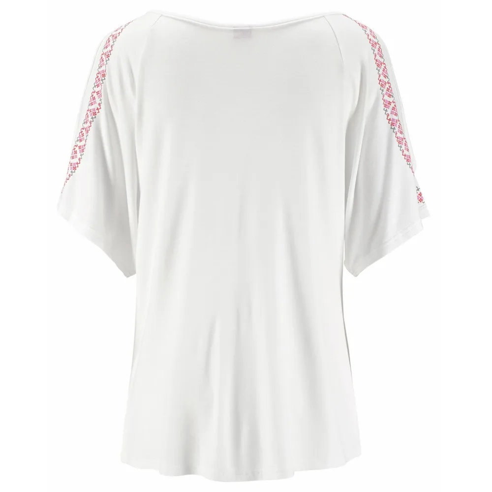 Feitong Женская мода женские Boho повязки V образным вырезом топы с принтом короткий рукав рубашка свободные блузки Топы летняя блузка женская блуза