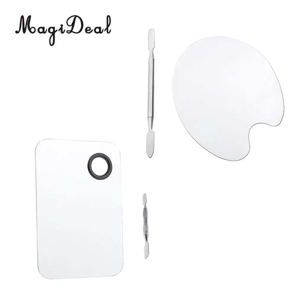 4pcs Stainless Steel Nail Art Face Makeup Foundation Mixing Palette+Spatula