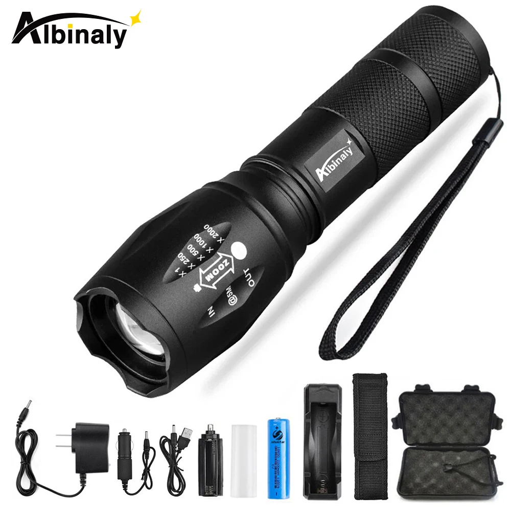 Beste Ultra Heldere LED Zaklamp T6 L2 V6 led lamp kraal 5 Modi 8000 Lumen Zoomable LED Zaklamp met 18650 Batterij + Lader + Gratis geschenk