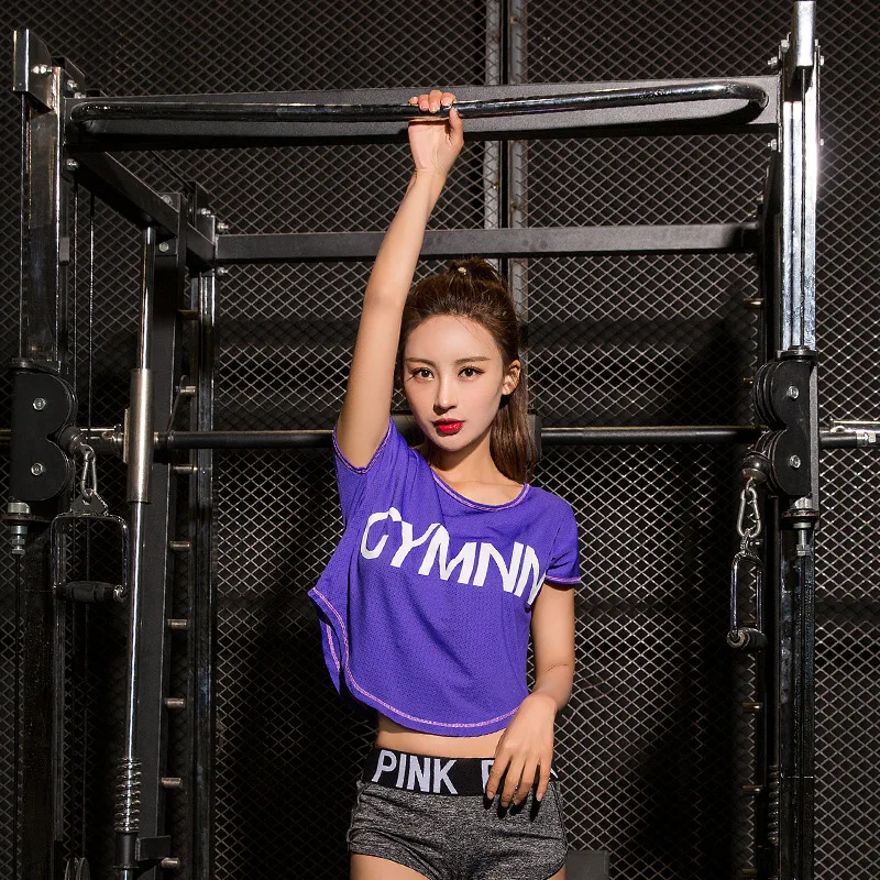 

Black Purple White Rose Sport Jerseys Workout Mesh Gym Short Sleeve T Shirt Fitness Yoga Crop Top Women Sportswear Sport T-Shirt