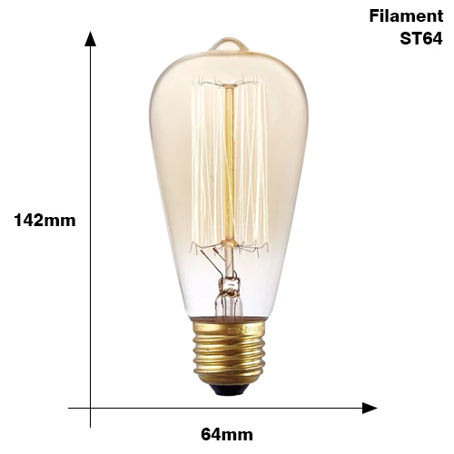 Ретро Edison led светильник лампочка E27 220V 110V 40W ST64 A19 G80 G95 нити Винтаж накаливания лампочки с ампулой Эдисон лампы для декора стен - Цвет: ST64 filament 220V