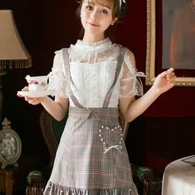 Принцесса сладкий Лолита конфеты дождь Ложные из двух частей решетки сладкий небольшой свежий юбка C22AB7095