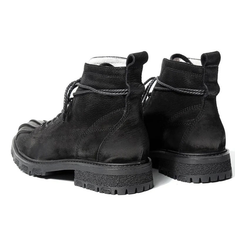 Мужские очень теплые зимние ботинки из натуральной кожи в стиле ретро; модные однотонные ботинки для верховой езды с круглым носком на шнуровке; зимняя обувь