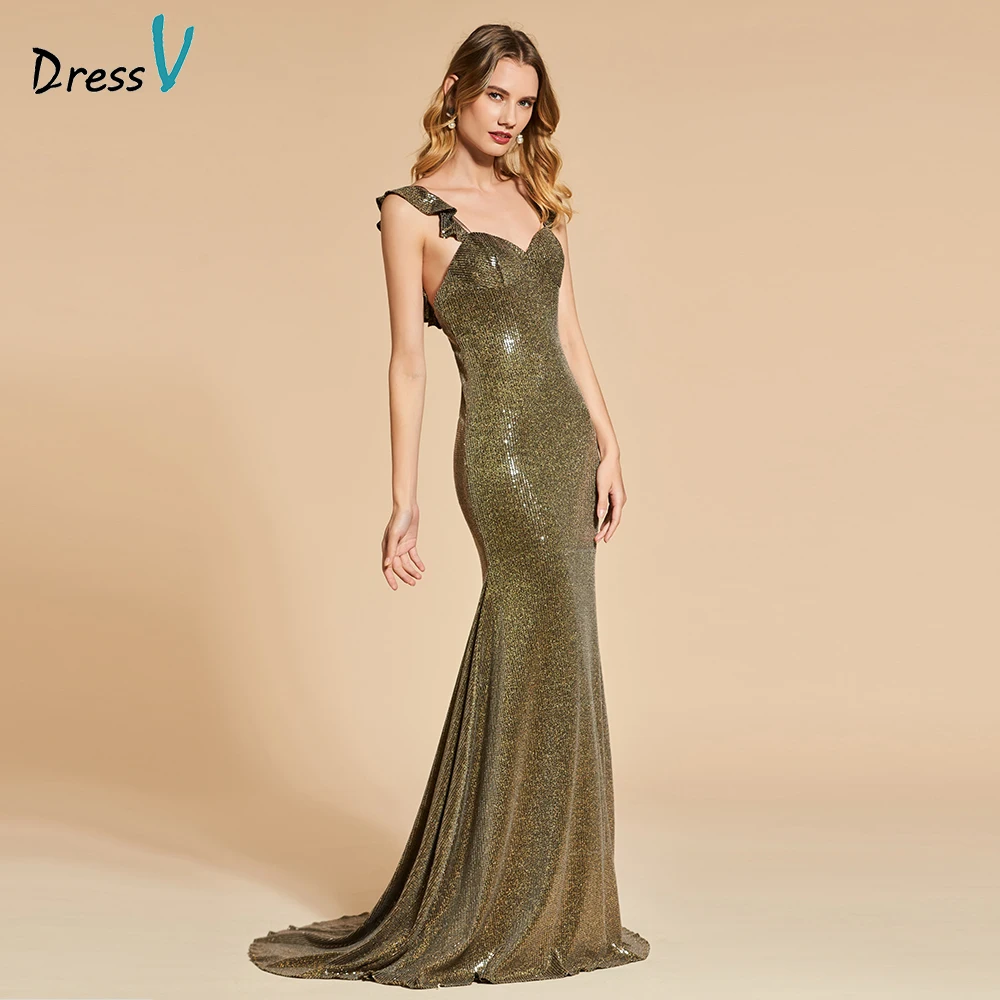 

Dressv trumpet long evening dress elegant sweep train sleeveless backless wedding party formal dress mermaid evening dresses