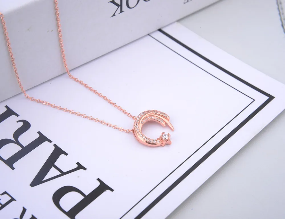 

925 Sterling Silver METEOR GARDEN MOON STAR PENDANT NECKLACE Rose Gold 2.85grams