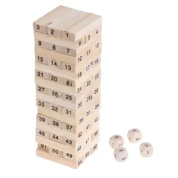 

Wooden Digits Signed Blocks Stacking Building Model Tower Bricks Kids Educational Pulling Stacking Game Toy with Dice S Size