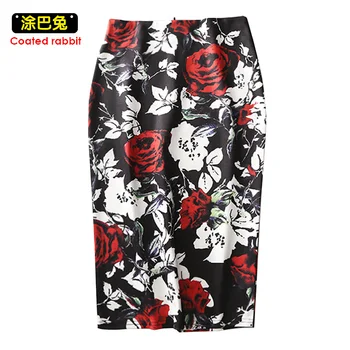 

CR Spring Summer Style Pencil Skirt Women High Waist Skirts Vintage Elegant Bodycon Floral Print Midi Skirt