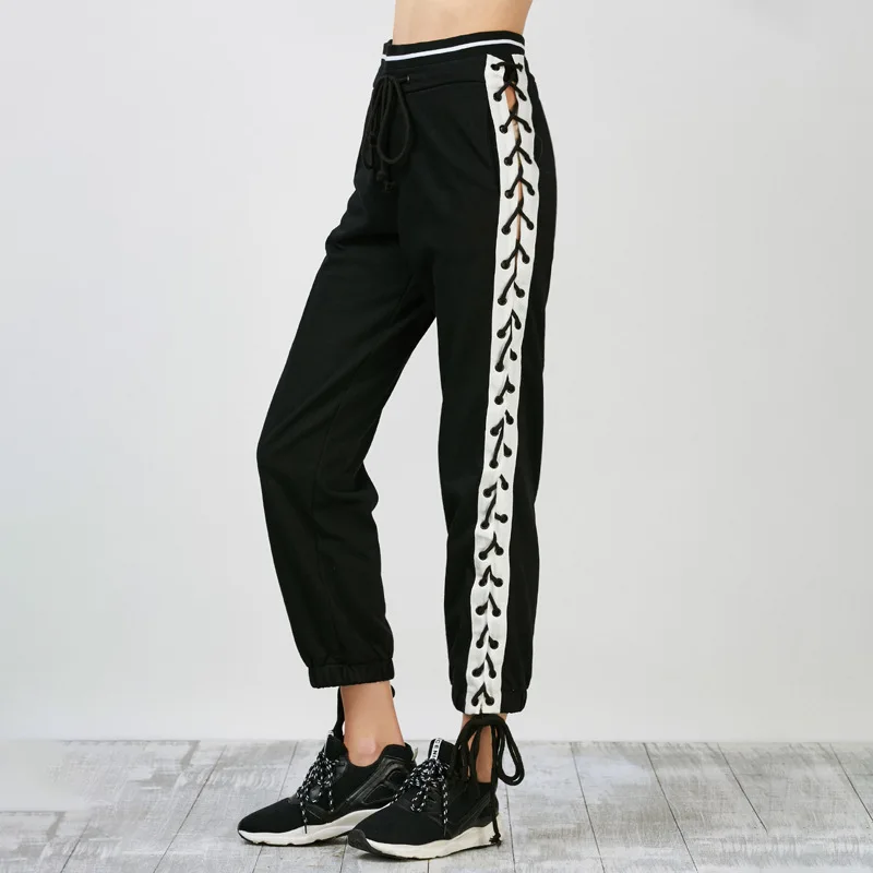 DICLOUD новые ажурные Strappy пикантные мотобрюки для женщин Мода 2018 г. высокая талия брюки для девочек женская уличная черный, белы