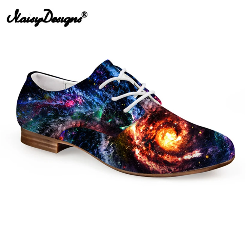 

Noisydesigns Starry Sky Fluorescenc Print Women Oxfords Shoes Star Universe Female Casual Flats Leather Custom Mujer Plus Size