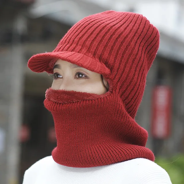 Autumn Winter Women's Woman Hats Full Face Knitted Wool Mask Hat Caps ...