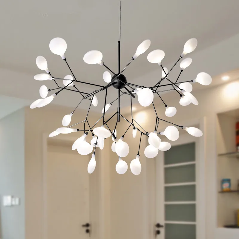 

Postmodern Tree Design Loft Chandeliers Black Leaf shade Pendant Ceiling Lamps White leaf Creative Hanglamp Led Lustre Fixtures
