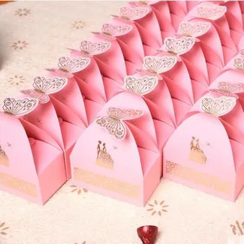 

Free shipping PINK BLUE RED gold stamping bride and groom wedding favor box , MDL1