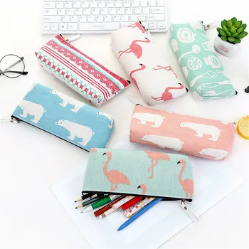 

1PC Cute Flamingo Canvas Pencil Cases Student Stationery Pen Bag Gifts School Office Pencil Bags Lovelty Pencil Pouch