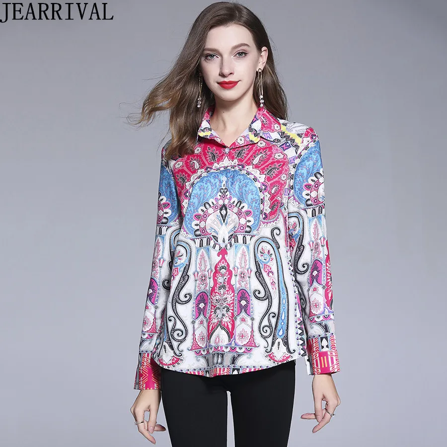 Vintage Print Womens Tops And Blouses 2018 Autumn Fashion