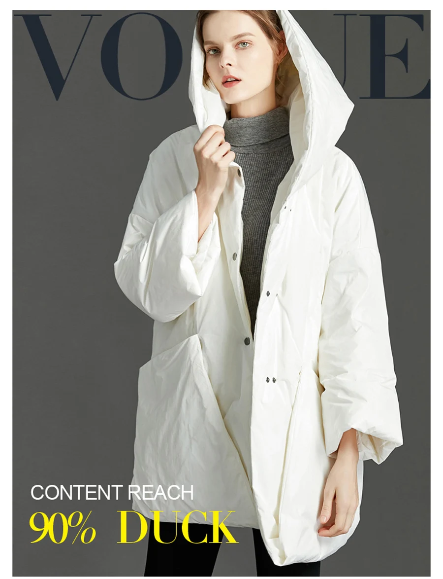 Список Мода обычный тип женский пуховик большой карман сшивание зима утолщение 90% белый утиный пух пальто короткое