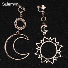 Звезды, луна, серьги с дизайном «солнце», без отверстий, клипсы для ушей, геометрические, металлические, полые линии, клипсы, серьги, не пирсинг, серьги, подарок CE369