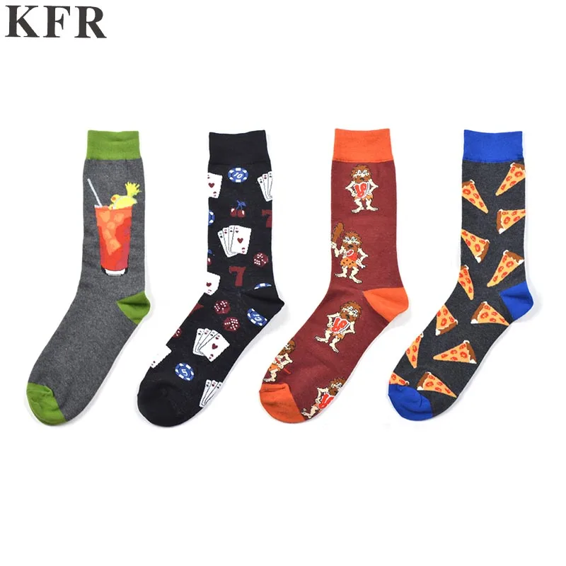 

Funny Art Socks Happy Socks Poker guitar pizza Mens Socks Cotton Skateboard Hip Hop Street Crew Harajuku Fashion Short Socks