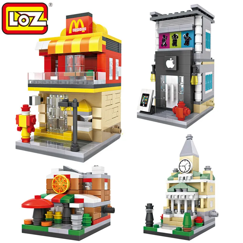 

Loz Mini Street Retail Store Shop Architecture 3D Model Building Blocks Apple Store McDonald Cafe KFCE 7-11 City View Scene