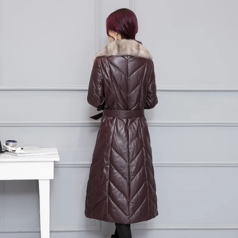2018 New Women's Winter Coat Imitation Leather Jacket In The Long Section of Imitation Mink Fur Collar Thick Warm Coat Tq033 Coats